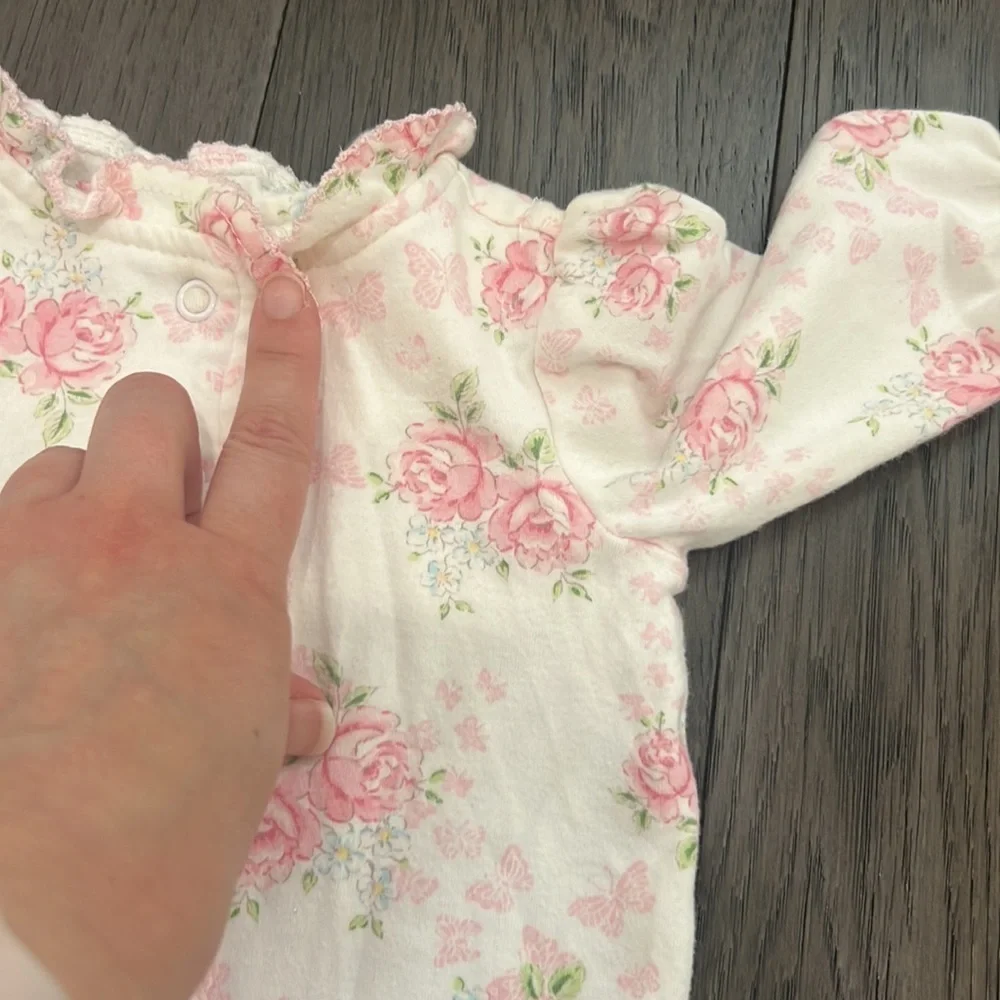 First impressions, infant girl long sleeve button floral pajama’s (set of 2)